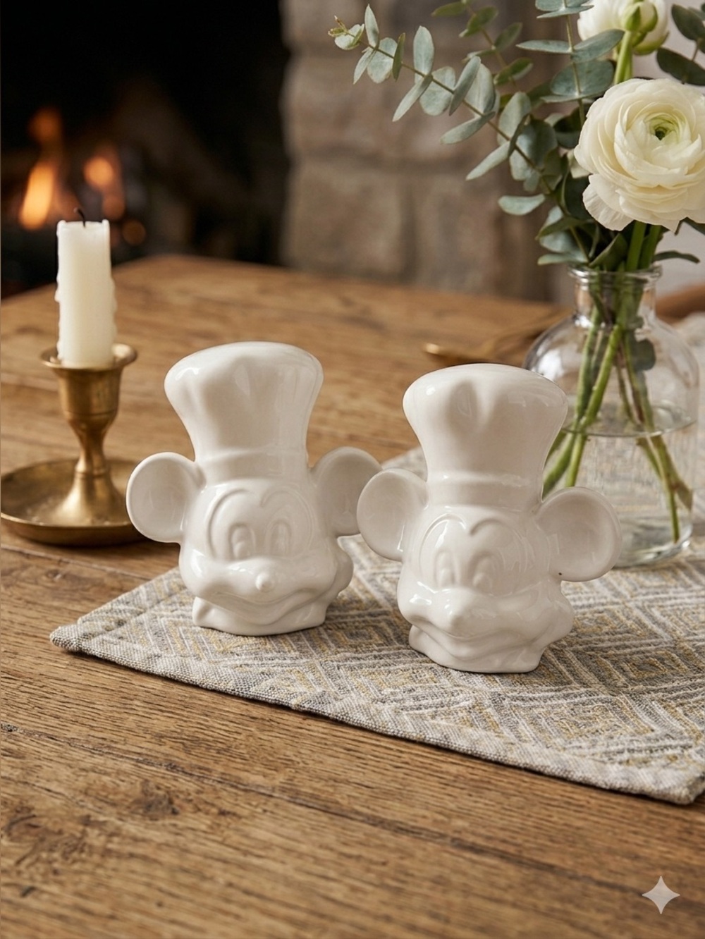 Vintage Disney Mickey Mouse In Chefs Hat Ceramic Salt and Pepper Shaker Pair